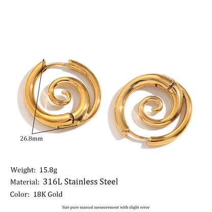 MamacitaSlay New Design Round Spiral Hoop Earrings Trendy Waterproof Jewelry 18k-gold-plated Stainless Steel Statement Earrings