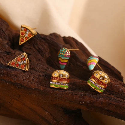 MamacitaSlay Sweet colorful enamel sandwich pizza ice cream sparkling Women's earrings gold plated Jewelry Woman accesories