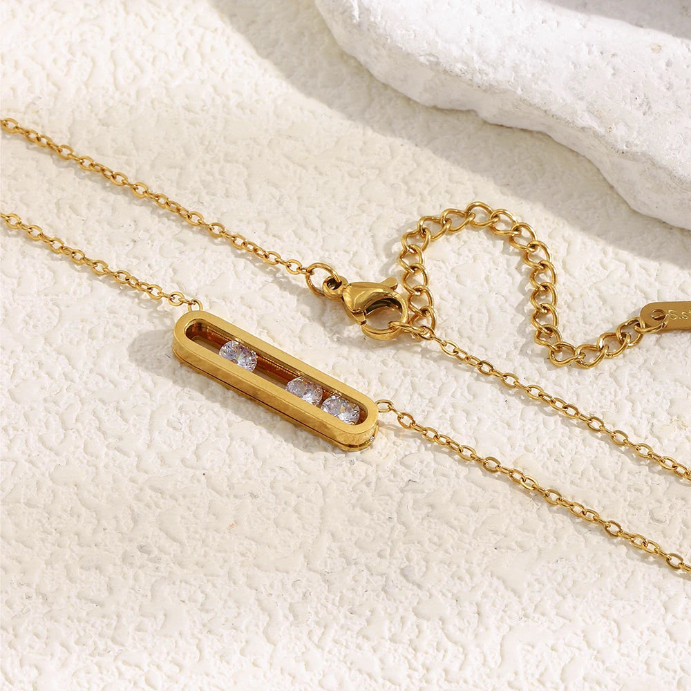 MamacitaSlay 316L Stainless Steel Movable Zircon Rectangular Pendant Waterproof 18K Gold Plated Jewelry Women's Elegant Necklace