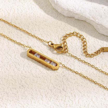 MamacitaSlay 316L Stainless Steel Movable Zircon Rectangular Pendant Waterproof 18K Gold Plated Jewelry Women's Elegant Necklace