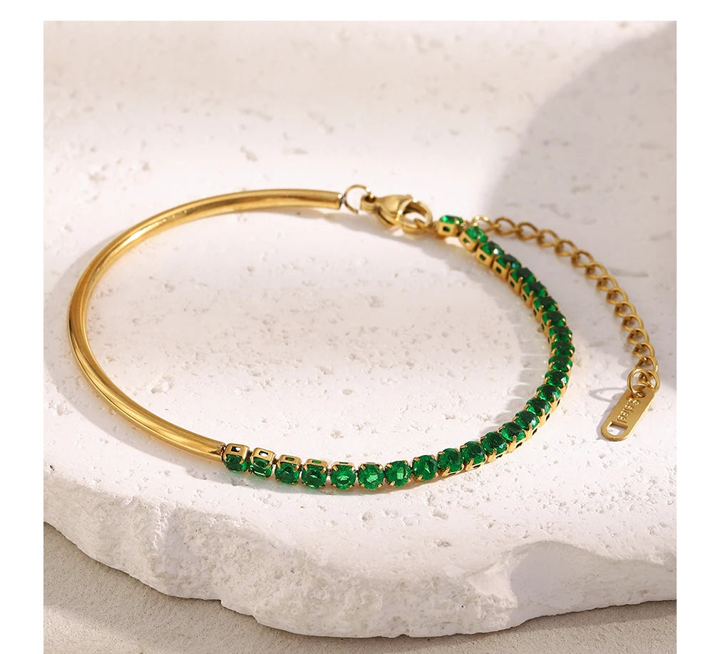 MamacitaSlay 316L Stainless Steel Zircon Asymmetric Bracelet Party Waterproof Jewelry Women's Creative Wrist Jewelry Bracelet