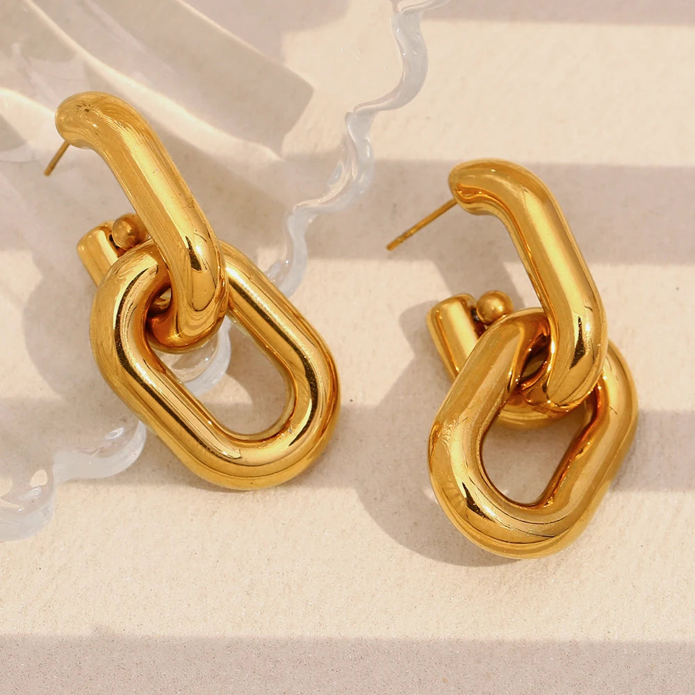MamacitaSlay Classic 18K Gold Plated Stainless Steel Geometric Earrings Party Minimalist Waterproof Jewelry Women's Charm Gift