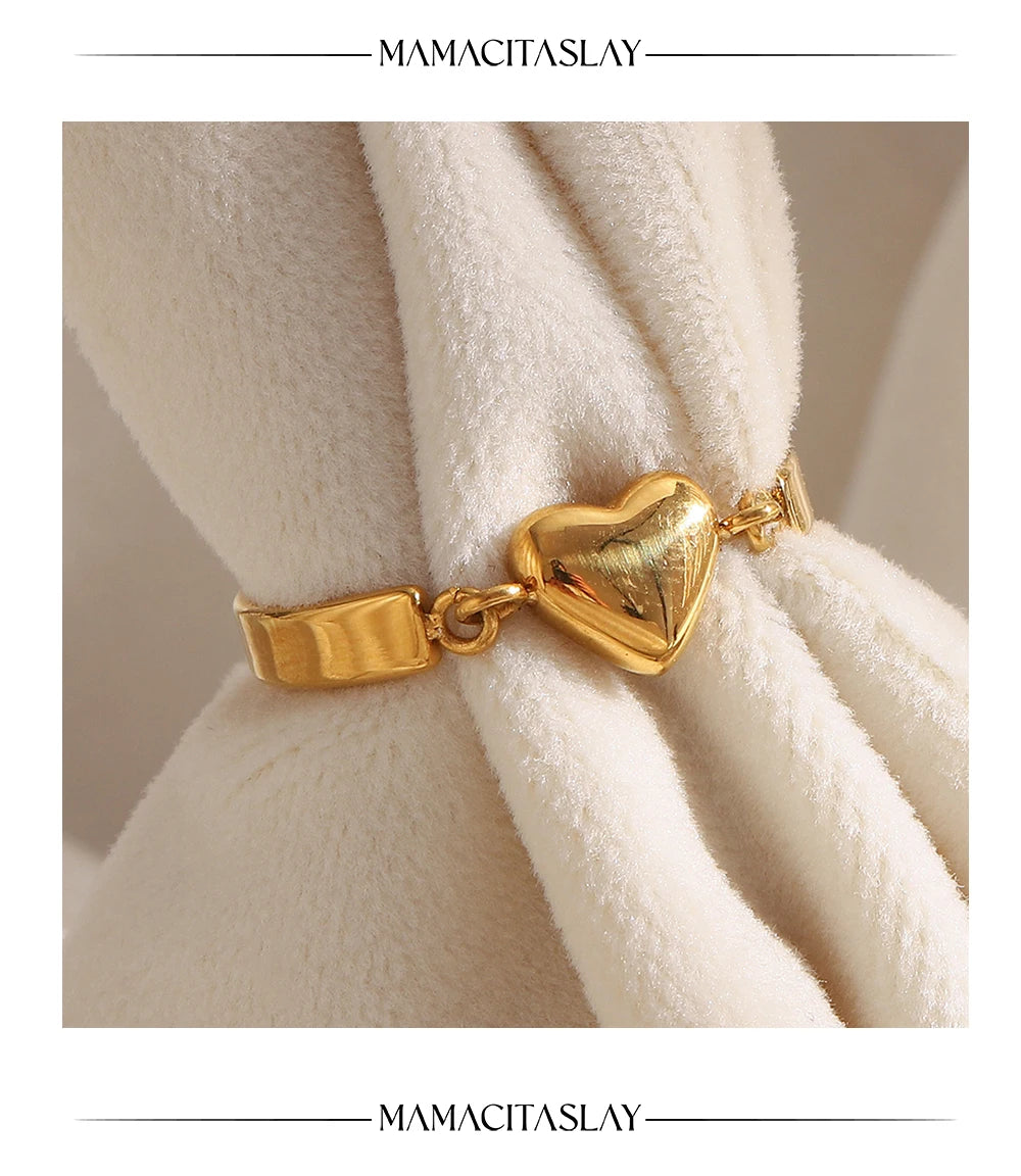 MamacitaSlay 316L Stainless Steel Two Tone Heart Ring Party Waterproof Jewelry Women's Unique Cool Charm Ring 2025 Trend Gift