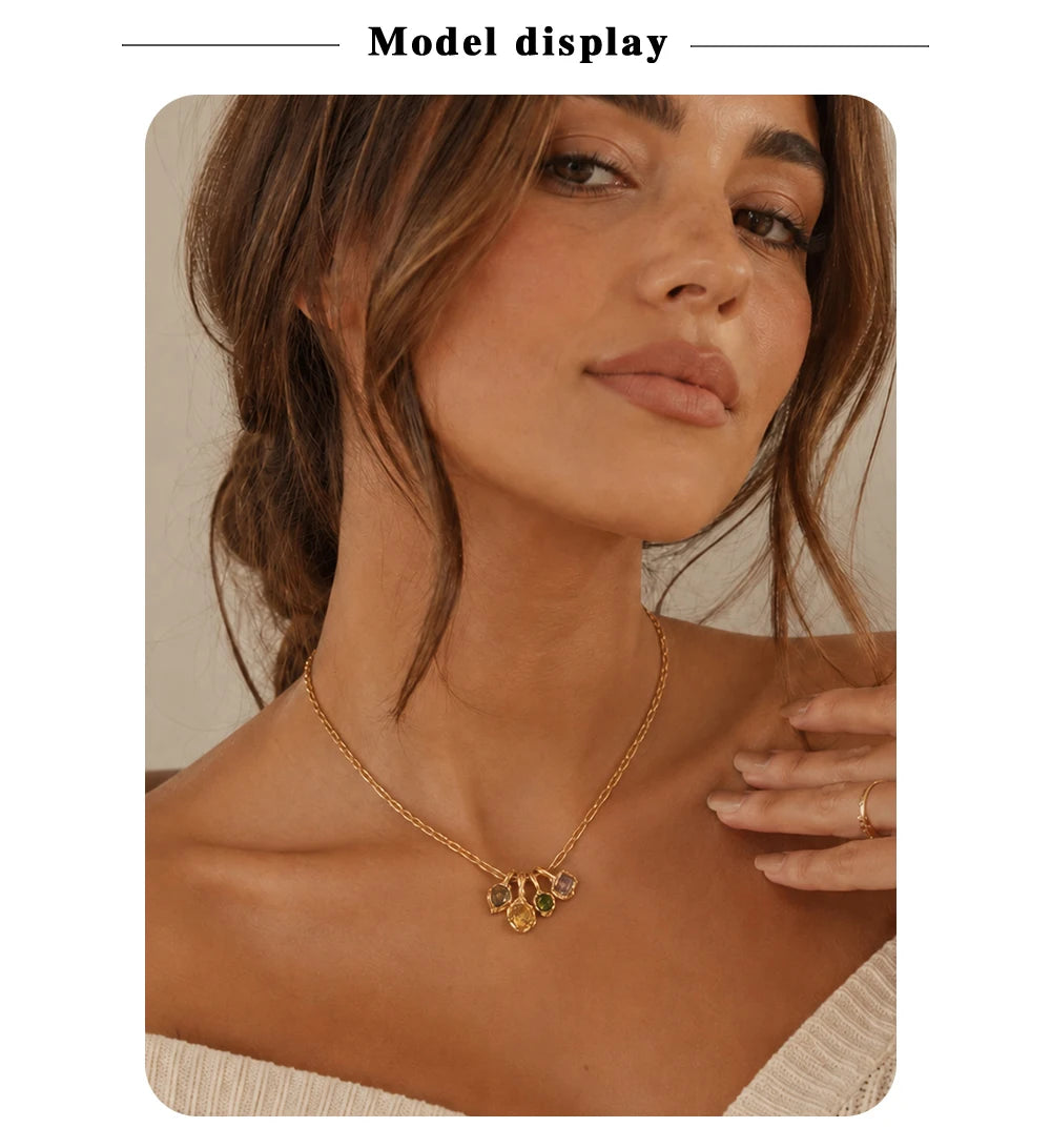 MamacitaSlay 316L Stainless Steel Irregular  Multicolor Zircon Necklace 18K Gold Plated Waterproof Minimalist Jewelry For Women