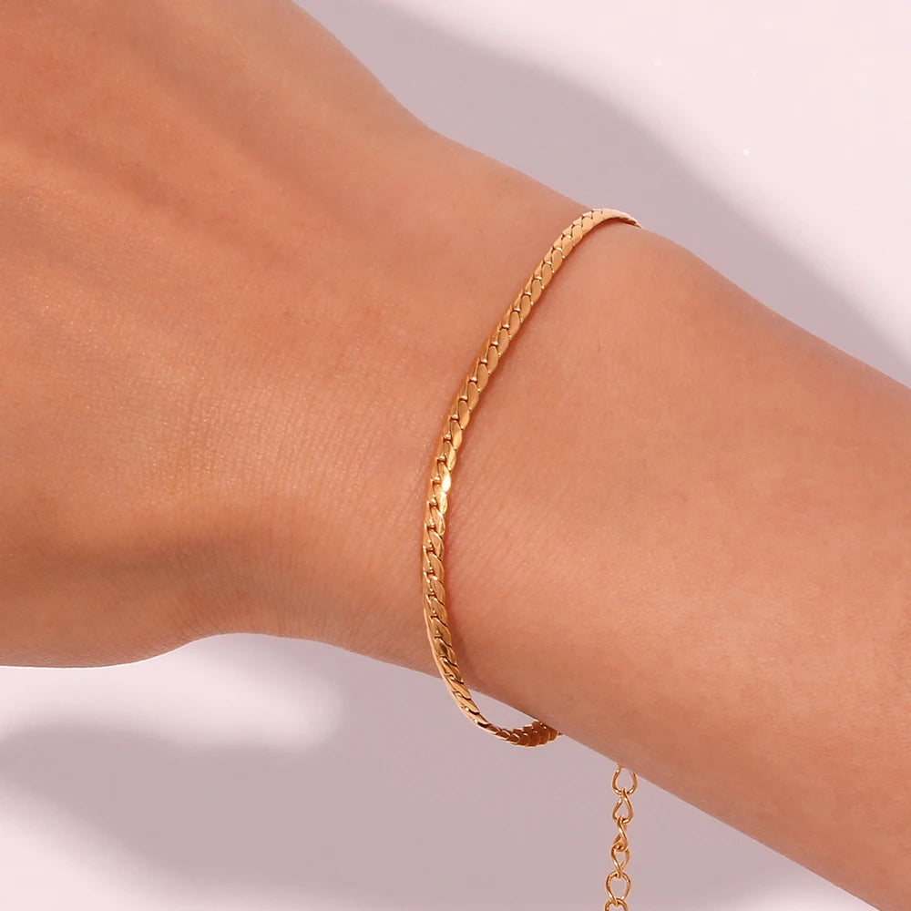 MamacitaSlay 316L Stainless Steel Encrypted NK Chain Bracelet 18K Gold Plated Minimalist Waterproof Jewelry For Women Daily Wear