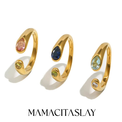 MamacitaSlay 316L Stainless Steel Multicolour Zircon Open Ring 18K Gold Plated Waterproof Jewelry Women's Minimalist Ring Gift
