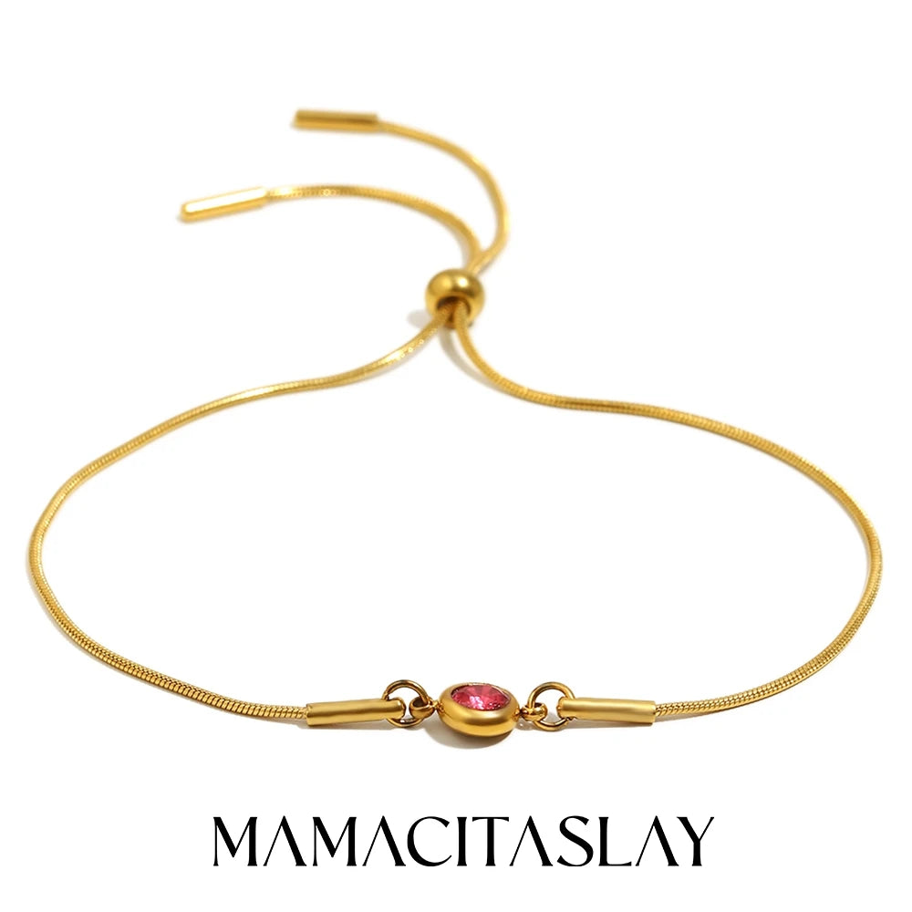 MamacitaSlay 316L Stainless Steel Zircon December Birthstone Adjustable Bracelet Waterproof Wrist Jewelry Women's Charm Bracelet