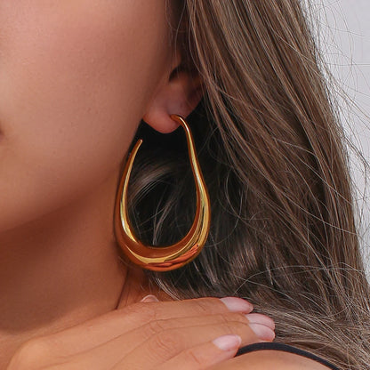 MamacitaSlay Unique Exaggerated 18K Gold Plated Stainless Steel Pear Shape Hollow Hoop Earrings Party Women's Waterproof Jewelry