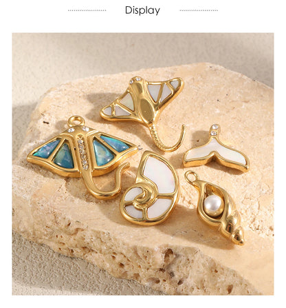 MamacitaSlay 316L Stainless Steel Ocean Theme Zircon Shell Charms 18K Gold Plated Waterproof Making DIY Jewelry For Women Gift