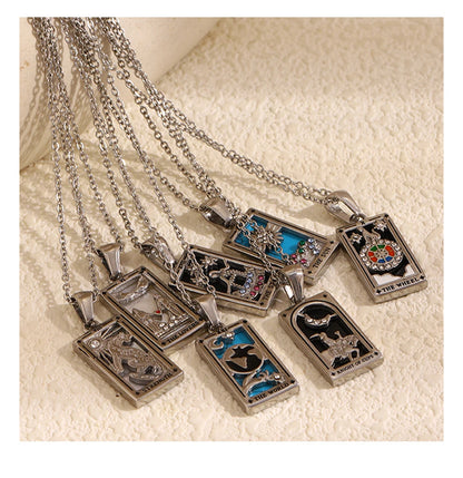 MamacitaSlay 316L Stainless Steel Zircon Tarot Necklace 18K Gold Plated Waterproof Jewelry Women's Creative Elegant Necklace