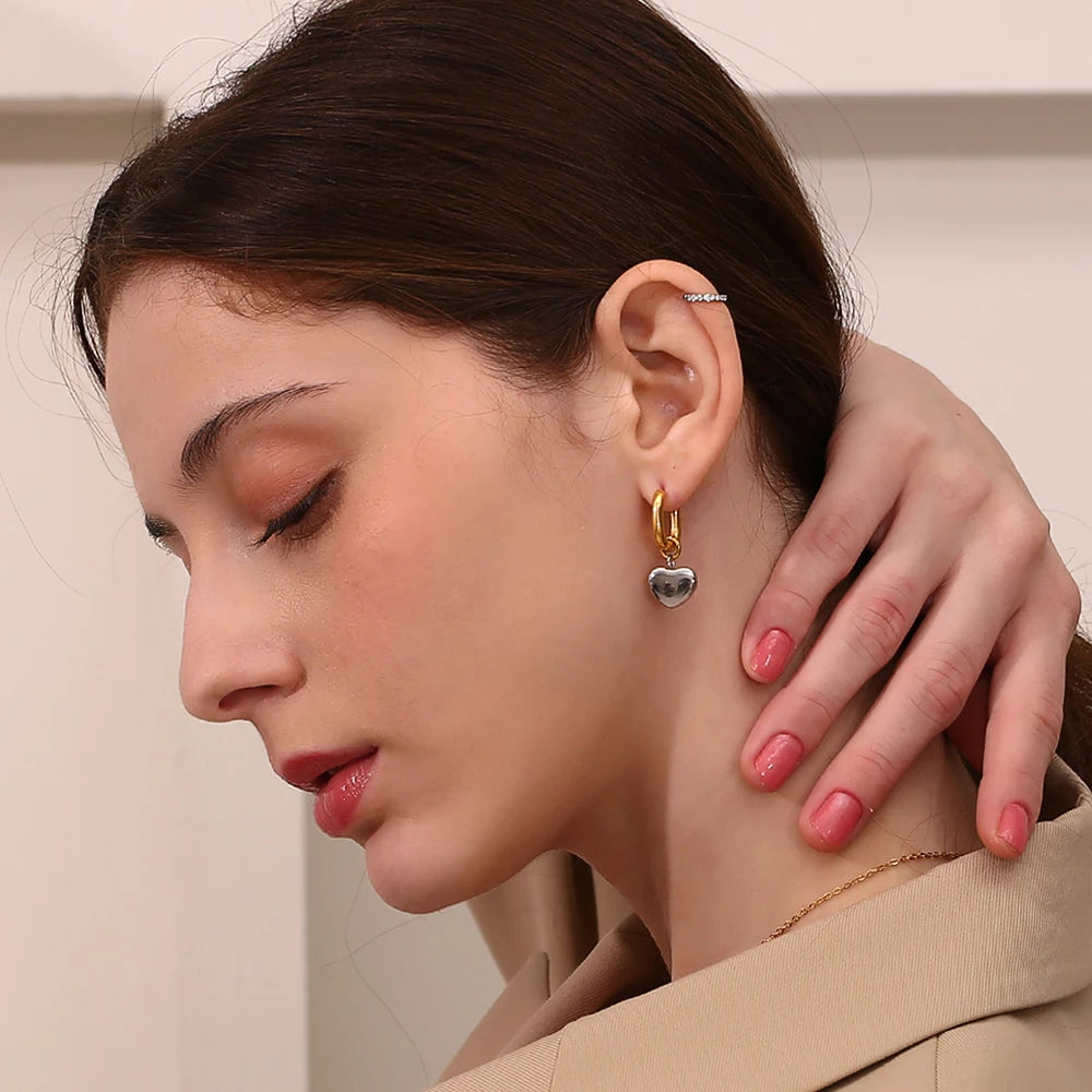 MamacitaSlay Mixed Color Gold Plated O Shape Hoop Silver Color Heart Drop Earrings trendy women's stainless steel jewelry