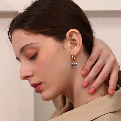 MamacitaSlay Mixed Color Gold Plated O Shape Hoop Silver Color Heart Drop Earrings trendy women's stainless steel jewelry