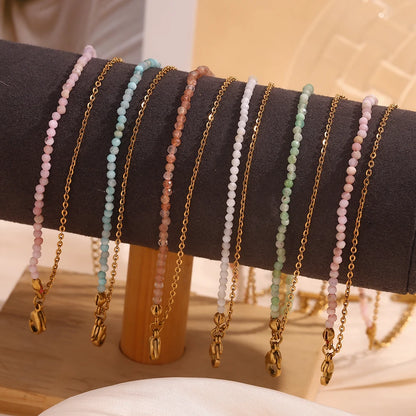 Mamacitaslay 316L Stainless Steel Natural Stone Beaded Thin Chain Bracelet Anklet Waterproof Everyday Jewelry For Women Gift