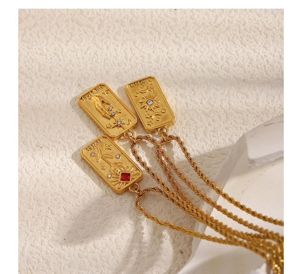 MamacitaSlay 316L Stainless Steel Tarot Card Pendant Necklace 18K Gold Plated Waterproof Neck Jewelry Women's Unique Necklace