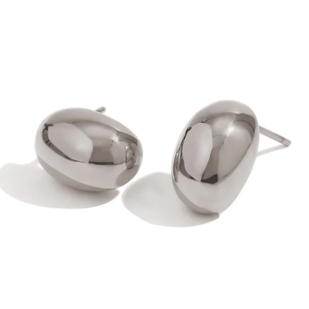 MamacitaSlay 316L Stainless Steel Puffy Bean Stud Earrings 18K Gold Plated Waterproof Jewelry For Women Minimalist Daily Wear