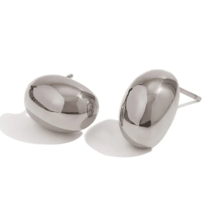 MamacitaSlay 316L Stainless Steel Puffy Bean Stud Earrings 18K Gold Plated Waterproof Jewelry For Women Minimalist Daily Wear
