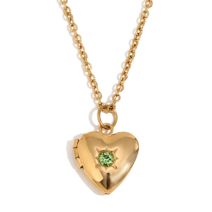MamacitaSlay New Design Twelve Birthstone Heart Can Paste Photo Frame Pendant Women's stainless steel necklace  jewelry Gifts