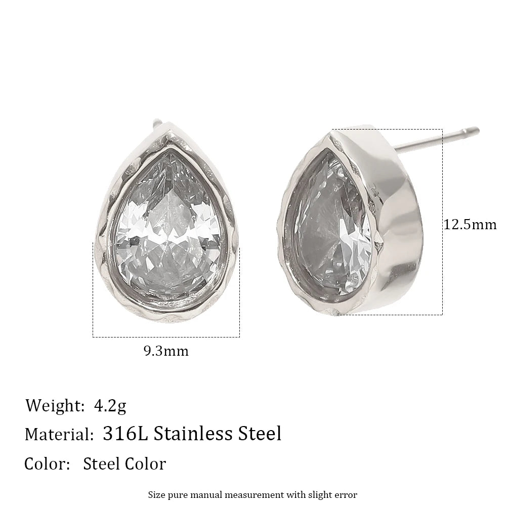 MamacitaSlay 316L Stainless Steel Water Drop Horse Eye Zircon Stud Earrings 18K Gold Plated Waterproof Elegant Jewelry For Women