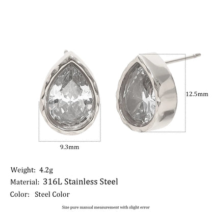 MamacitaSlay 316L Stainless Steel Water Drop Horse Eye Zircon Stud Earrings 18K Gold Plated Waterproof Elegant Jewelry For Women