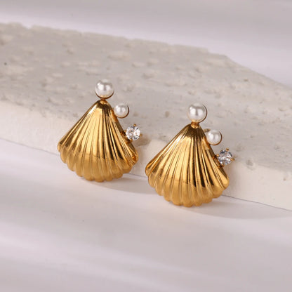 Zircon Pearl Shell Stud Earring