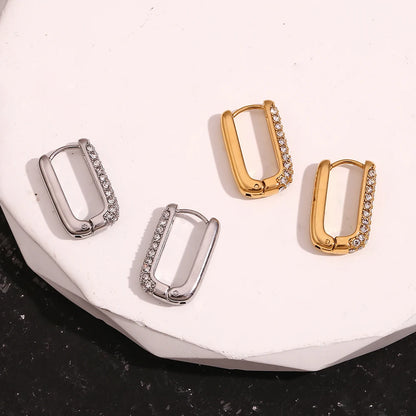 MamacitaSlay 316L Stainless Steel Zircon U Shaped Hoop Earrings 18K Gold Plated Waterproof Minimalist Jewelry For Women Gift