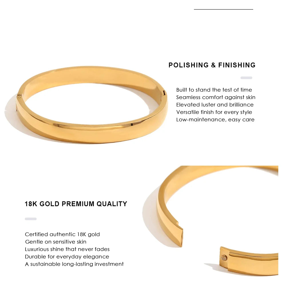 MamacitaSlay 316L Stainless Steel Plain Polished Multiple Sizes Cuff Bangle 18K Gold Plated Waterproof Jewelry For Women  Gift