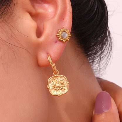 MamacitaSlay 316L Stainless Steel Vintage Sun Medallion Earrings 18K Gold Plated Waterproof Jewelry For Women Trendy Earrings