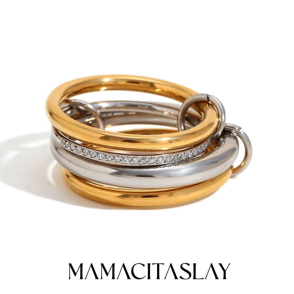 MamacitaSlay Unique Cool Three/Four Fingers Chain Shape Variable Hiphop Rings Stainless Steel Trendy Accessories Women Men Gifts