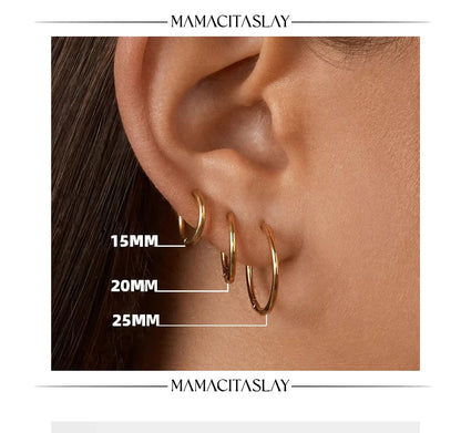 MamacitaSlay New Trend 316L Stainless Steel Jewelry For Women Circle 18K Gold Plated Earrings 6 Size Thin Hoop Earrings Gift