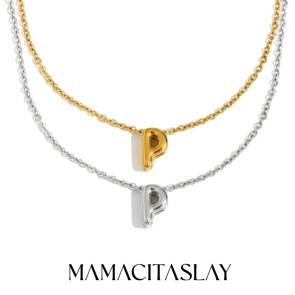 MamacitaSlay 316L Stainless Steel Letter Pendant Necklace Waterproof 18K Gold Plated Neck Jewelry Women's Minimalist Necklace
