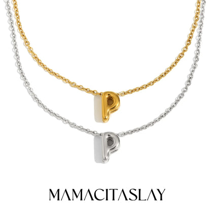 MamacitaSlay 316L Stainless Steel Letter Pendant Necklace Waterproof 18K Gold Plated Neck Jewelry Women's Minimalist Necklace