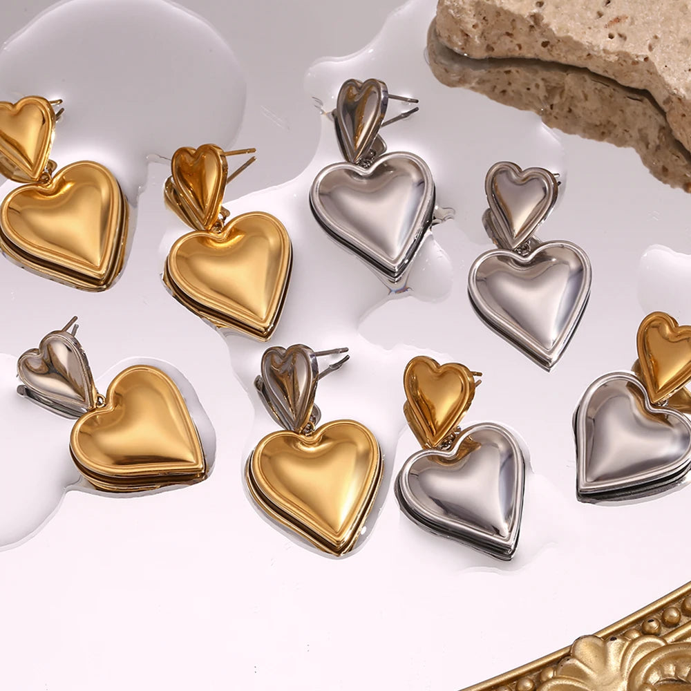 MamacitaSlay 316L Stainless Steel Mixed Color Heart Drop Earrings 18K Gold Plated Waterproof Jewelry For Women Everyday Wear