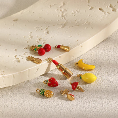 MamacitaSlay 316L Stainless Steel Fruit Enamel Charms 18K Gold Plated Waterproof Jewelry For DIY Bracelet Necklace Pendant Gifts