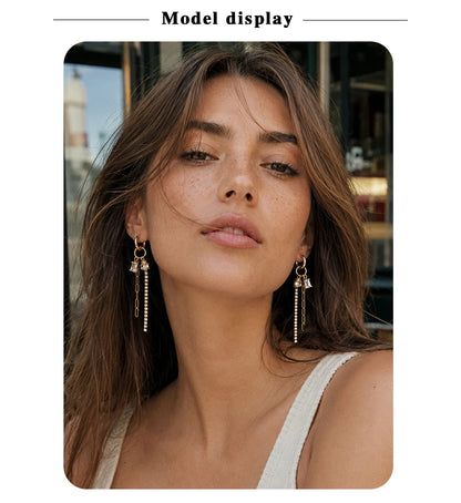 MamacitaSlay 316L Stainless Steel Mixed Chain Zircon Tassel Hoop Earrings 18K Gold Plated Waterproof Statement Jewelry For Women