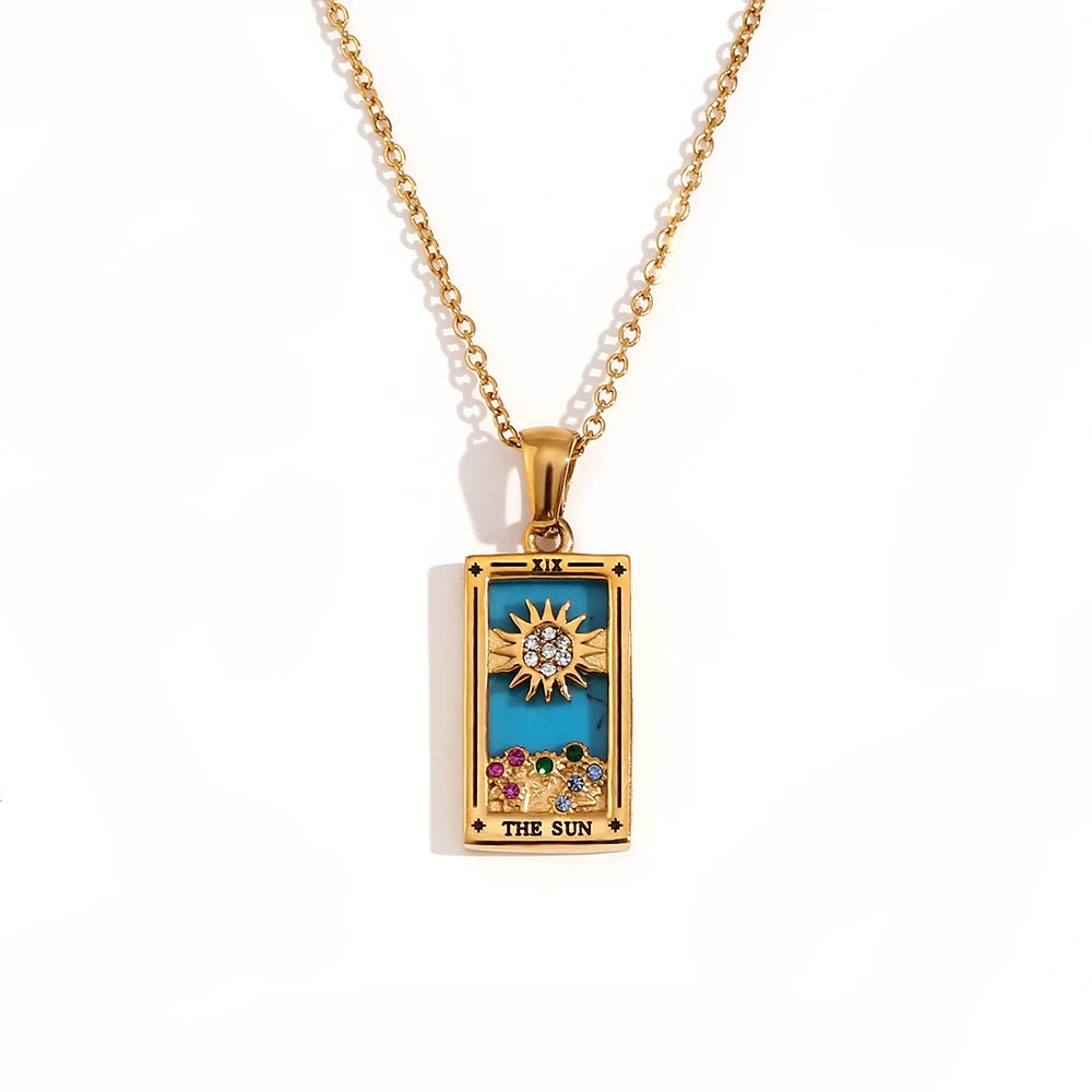 MamacitaSlay 316L Stainless Steel Zircon Tarot Necklace 18K Gold Plated Waterproof Jewelry Women's Creative Elegant Necklace