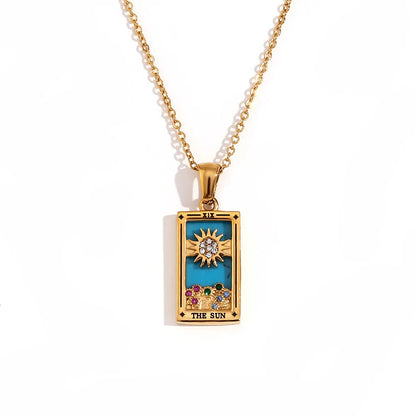 MamacitaSlay 316L Stainless Steel Zircon Tarot Necklace 18K Gold Plated Waterproof Jewelry Women's Creative Elegant Necklace