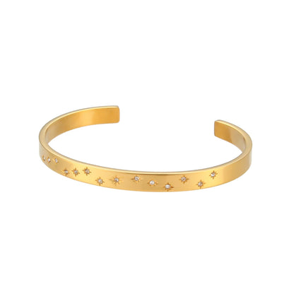 18K Gold Plated Deliacte Luxury Colorful Zircon Shiny Stars Cuff Bangles High Quality Waterproof Jewelry Bracelets for Women