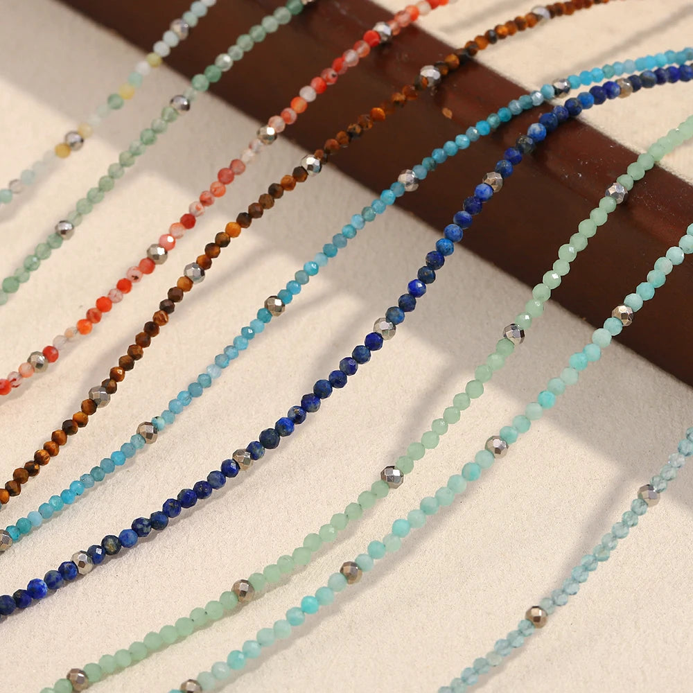 MamacitaSlay 316L Stainless Steel Natural Stone Necklace Elastic Rope Bracelet Handmade Waterproof Jewelry Women's Classic Gift