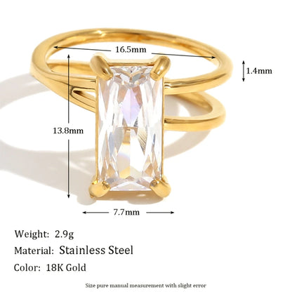 MamacitaSlay 316L Stainless Steel CZ Solitaire Stackable Ring 18K Gold Plated Waterproof Jewelry For Women Elegant Daily Wear