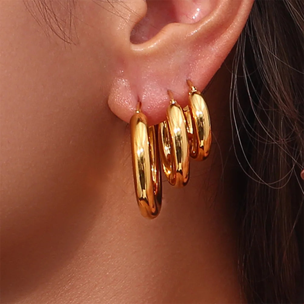 MamacitaSlay Minimalist 18K Gold Plated 316L Stainless Steel Different Sizes Hoop Earrings Waterproof Party Jewelry for Women