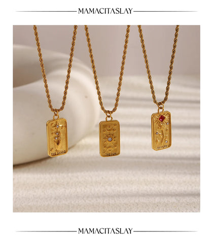 MamacitaSlay 316L Stainless Steel Tarot Card Pendant Necklace 18K Gold Plated Waterproof Neck Jewelry Women's Unique Necklace