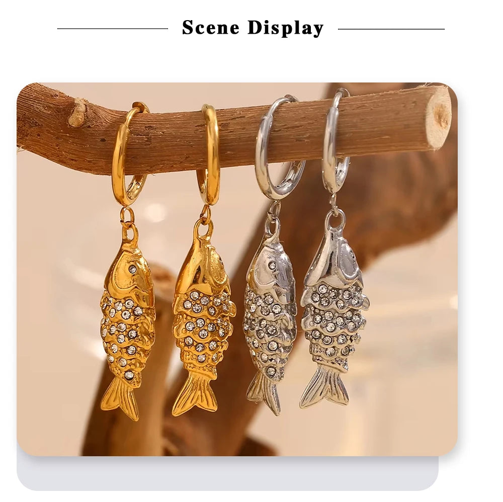 MamacitaSlay Wholesale Lucky Koi Drop Earrings Women Waterproof Gold Plated 316L Stainless Steel Women's Jewelry New In Earrings