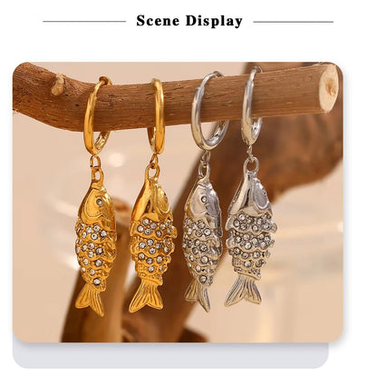 MamacitaSlay Wholesale Lucky Koi Drop Earrings Women Waterproof Gold Plated 316L Stainless Steel Women's Jewelry New In Earrings