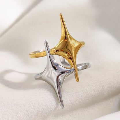 MamacitaSlay 316L Stainless Steel Mixed Color Double Star Open Ring Women's Party Waterproof 18K Gold Plated Ring Unique Ring