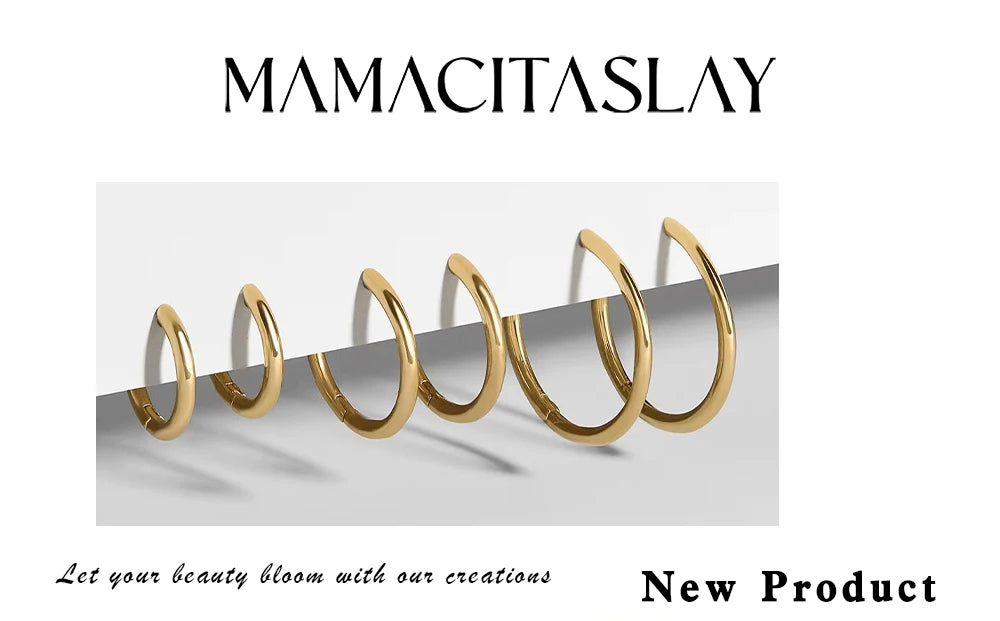 MamacitaSlay New Trend 316L Stainless Steel Jewelry For Women Circle 18K Gold Plated Earrings 6 Size Thin Hoop Earrings Gift