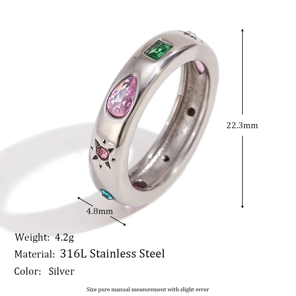 MamacitaSlay Classic Solar Geometric Zircon Bracelets Shiny Zircon Hoop Earrings 2024 Trend Stainless Steel Ring Woman
