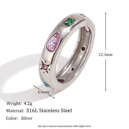 MamacitaSlay Classic Solar Geometric Zircon Bracelets Shiny Zircon Hoop Earrings 2024 Trend Stainless Steel Ring Woman