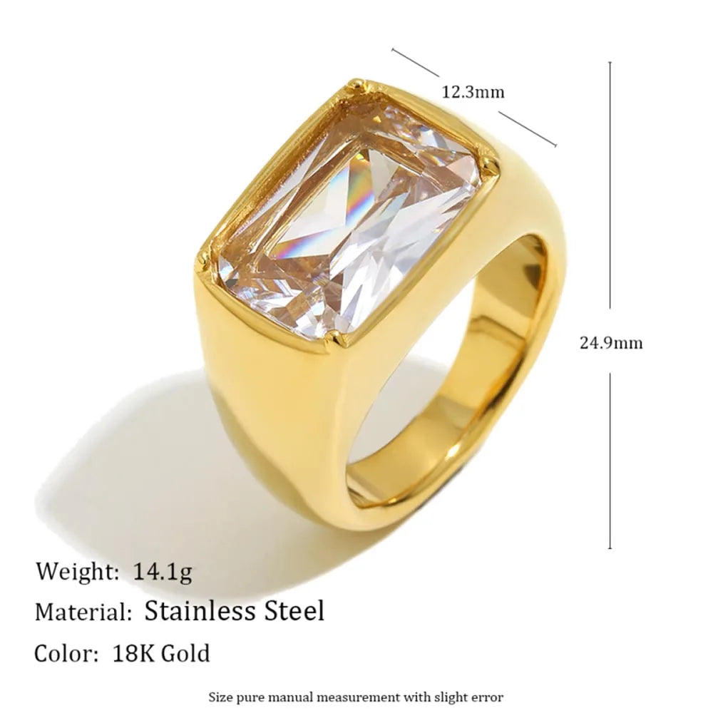 MamacitaSlay 316L Stainless Steel CZ Solitaire Stackable Ring 18K Gold Plated Waterproof Jewelry For Women Elegant Daily Wear