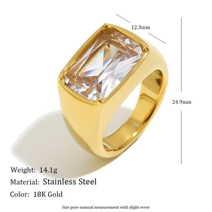 MamacitaSlay 316L Stainless Steel CZ Solitaire Stackable Ring 18K Gold Plated Waterproof Jewelry For Women Elegant Daily Wear