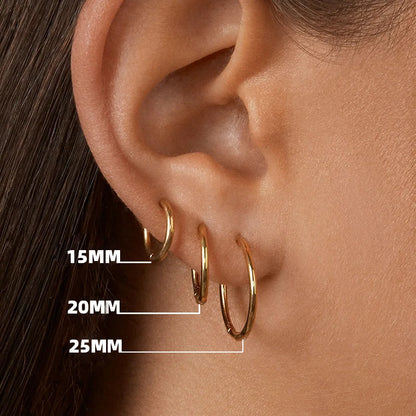 MamacitaSlay New Trend 316L Stainless Steel Jewelry For Women Circle 18K Gold Plated Earrings 6 Size Thin Hoop Earrings Gift